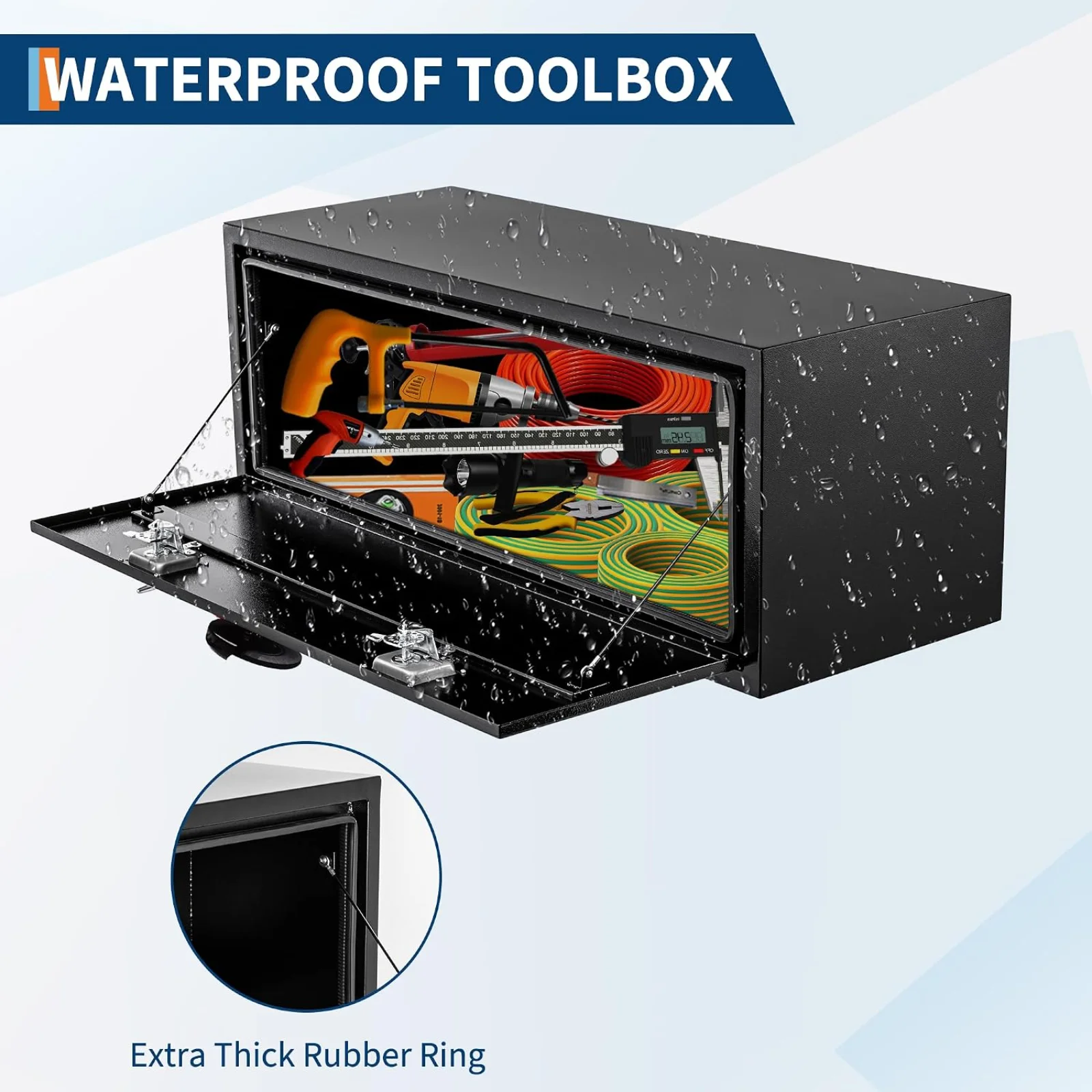 Home Security Box - กล่องเครื่องมือสำหรับรถบรรทุก ทำจากเหล็กสีดำ แข็งแรงทนทาน กันน้ำ มีหูจับรูปตัวที ล็อคได้
