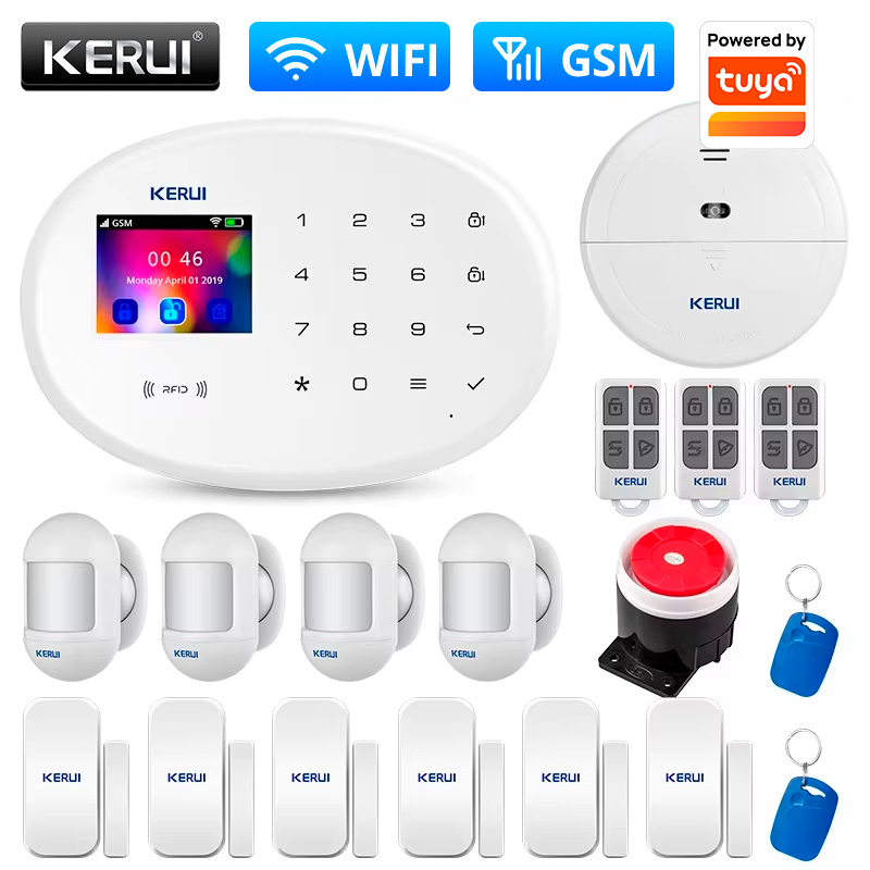 Sim Gsm Alarm - KERUI ชุดระบบเตือนภัย WIFI GSM สำหรับการป้องกันความปลอดภัยภายในบ้าน ทำงานร่วมกับทูย่า