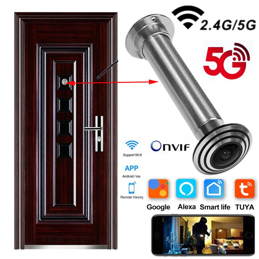 Home Security Front Door Camera - กล้องตาแมวไร้สาย16มม. 5G 2.4G Tuya เส้นผ่านศูนย์กลาง15.8มม. มุมกว้างสำหรับรักษาความปลอดภัยประตูตาแมวไวไฟกล้องตาแมวไร้สาย